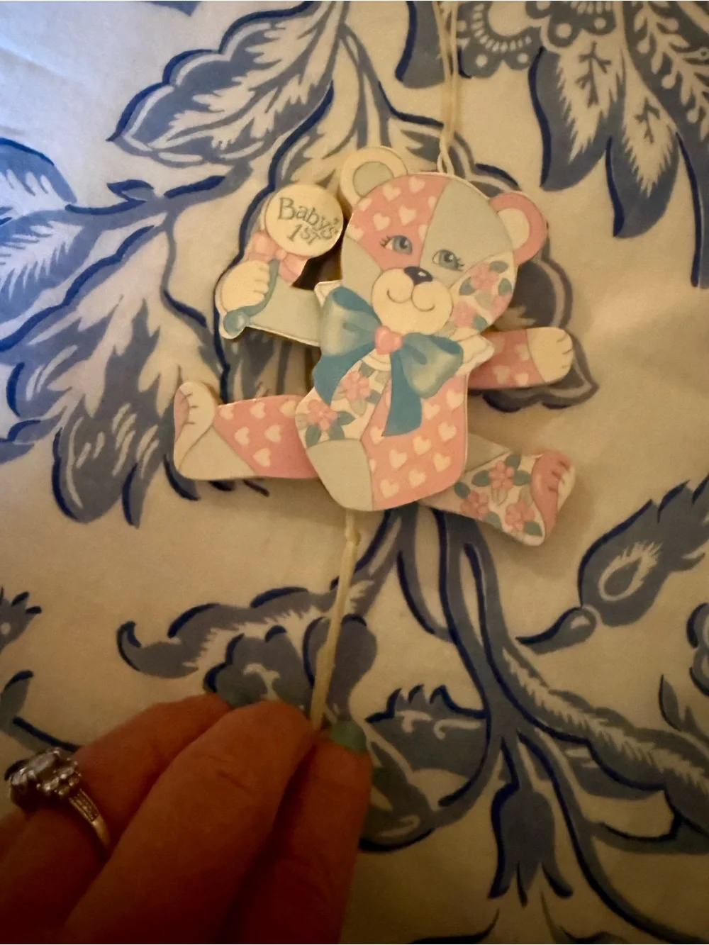 Vintage Christmas Ornament Wooden Bear Moving Legs and Arms Babies Baby’s 1st